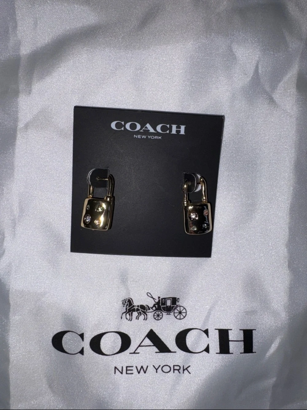 Coach Gold Padlock Stud Earrings - Gold - Picture 2 of 5